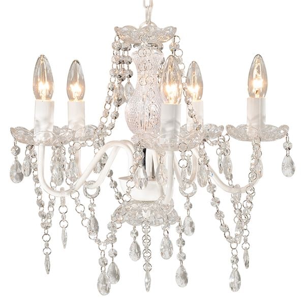 ガラスシャンデリア 照明器具 約幅45cm ホワイト 組立式 シャンデリア 約幅45cm球(E17/40W)×5個付 スチール ガラス リビング