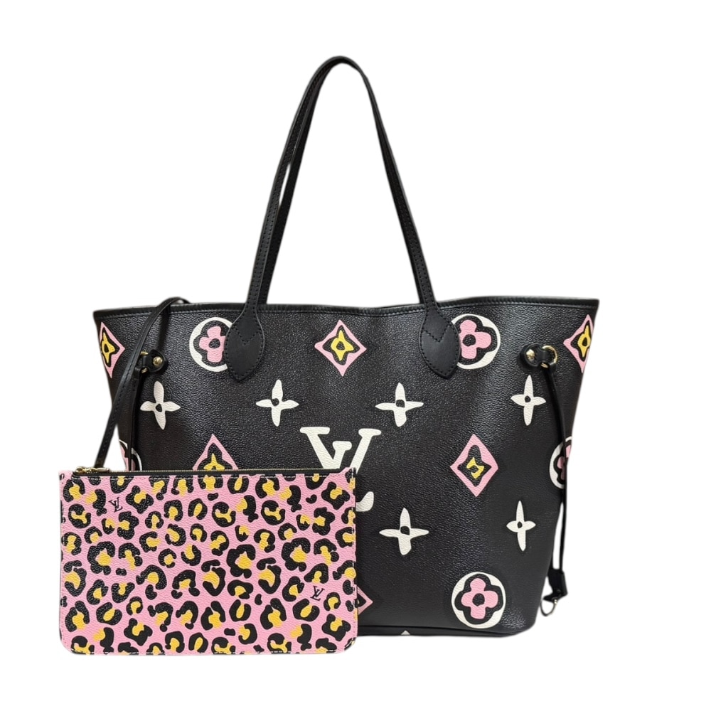 ルイヴィトン ネヴァーフルMM ワイルドアットハート トートバッグ PVCコーティングキャンバス M45818 ブラック LOUIS VUITTON 中古 美品