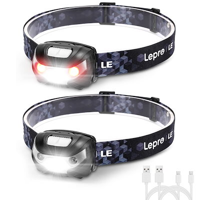 他サイト： Lepro ヘッドライト 充電式 ledヘッドライト 釣り ヘッドランプ USB-C充電 防水 登山【明るさ150ルーメン/5つ点灯モード/3時間満充電/実用点灯30時間/照射角度調整可/白＆赤 leの商品画像