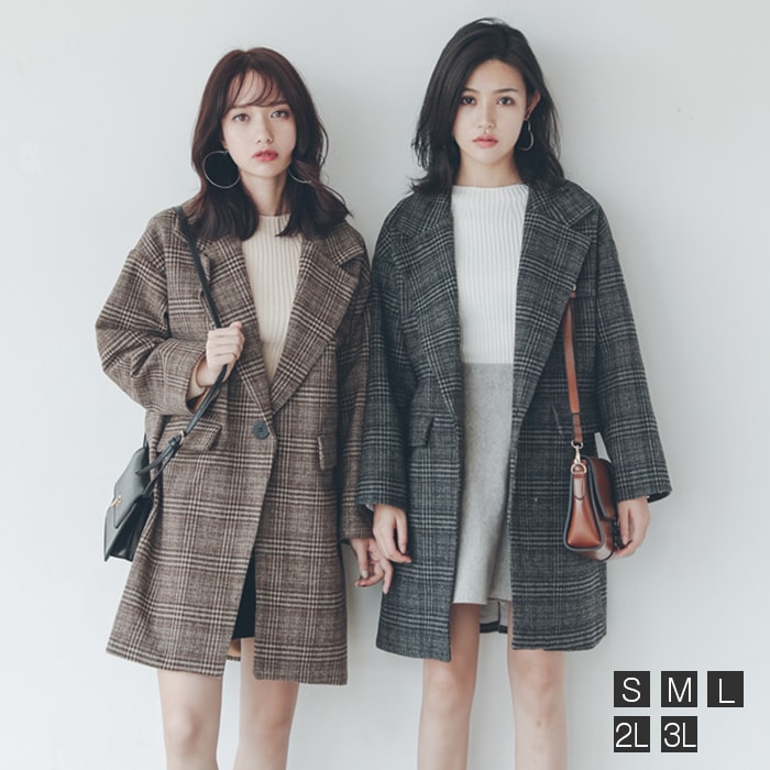 コート アウター レディース 秋冬アウター 大人 上着 軽い 暖かい ロングコート 格子柄 シンプル 冬物 冬服 通勤 通学 フォーマル 2色 大きいサイズ S/M/L/LL/3Lサイ