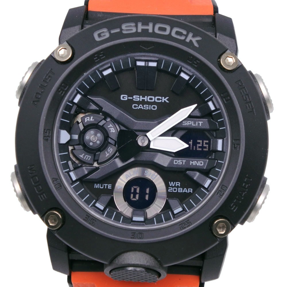 G-SHOCK カーボンコアガード GA-2000-4JR 腕時計 カーボン 樹脂系 ブラック×オレンジ クオーツ アナデジ表示 メンズ 黒文字盤 中古品 A+ランク