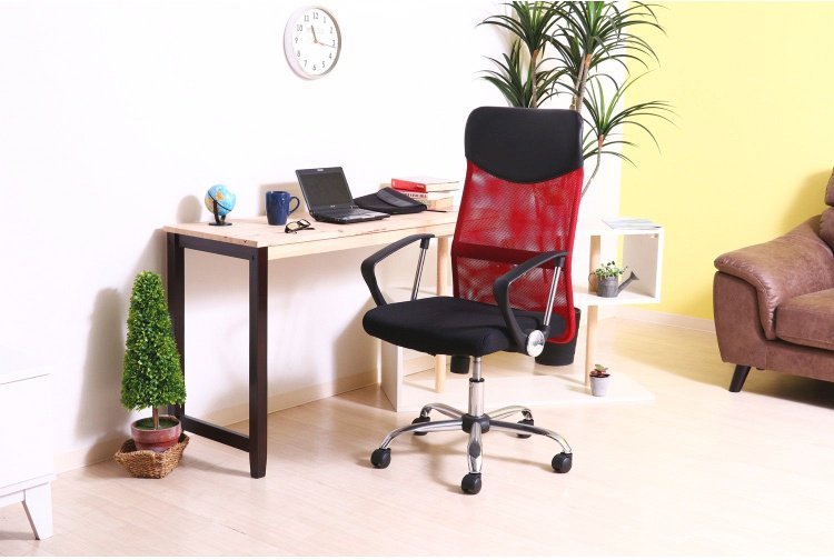 オフィスチェアー おしゃれ メッシュ ハイバック 肘掛け付き デスクチェア 椅子 レッド