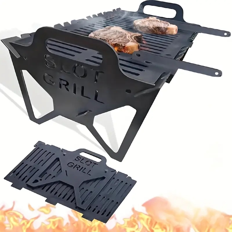 1個 ステンレス製 折りたたみ式グリル - コンパクトで携帯可能なデザインキャンプ・ピクニック・バーベキュー用で耐久性アウトドア料理に頑丈構造のスリムメタルフィニッシュ