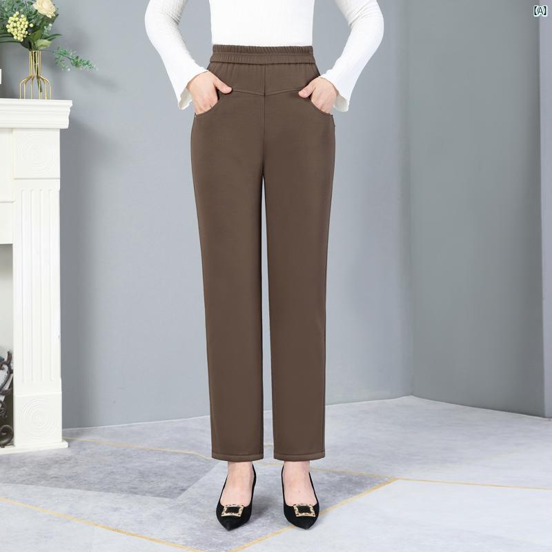レディース ファッション おしゃれ 春夏 秋　冬 大人 上品 高級 マダム プレゼント 敬老日　おばあちゃん パンツ 秋冬 ベルベット 厚手 ズボン 春 ウール カジュアル
