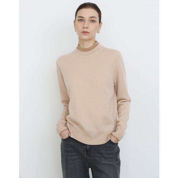 [24FW] ベージュレイヤードウールカシミア混紡長袖ニット DLSW4DE95I1