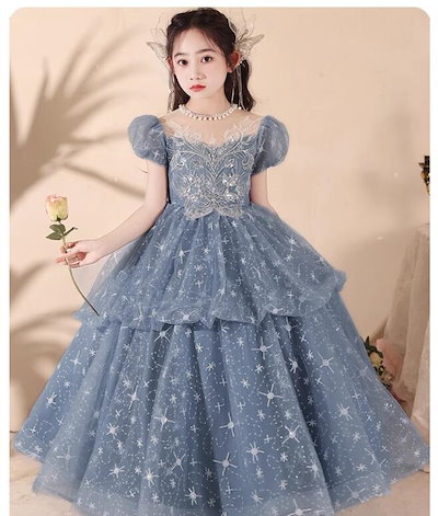 子供ドレス 発表会 ピアノ ロング 高級 紺色 チュールドレス ジュニア 女の子 コンクール ドレス 結婚式 キッズ 160 150 こども フォーマル リボンワンピース | [Weileenice] 発表会 女の子 ドレス 110 ネイビー シャンパン