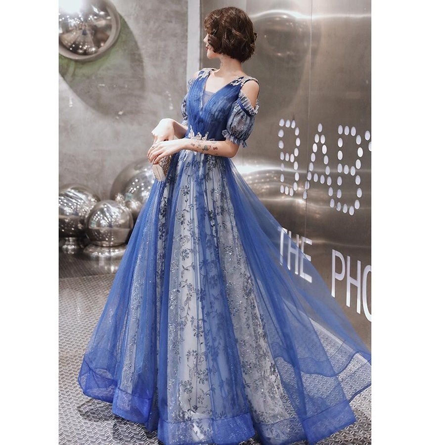 オフショルダー ロングドレス 演奏会 袖あり パーティードレス wedding dress ウエディ