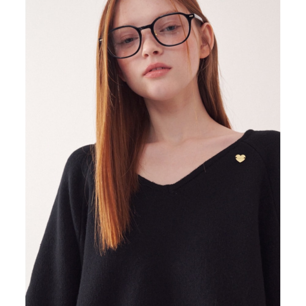 Ronron バルーンスリーブ V ネックオーバーフィットニットブラック