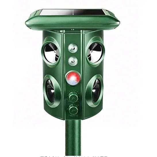 動物撃退器 害獣撃退 4個超音波スピーカー/強力LEDフラッシュライト ５つのモード選択可能 猫よけ新-4-432