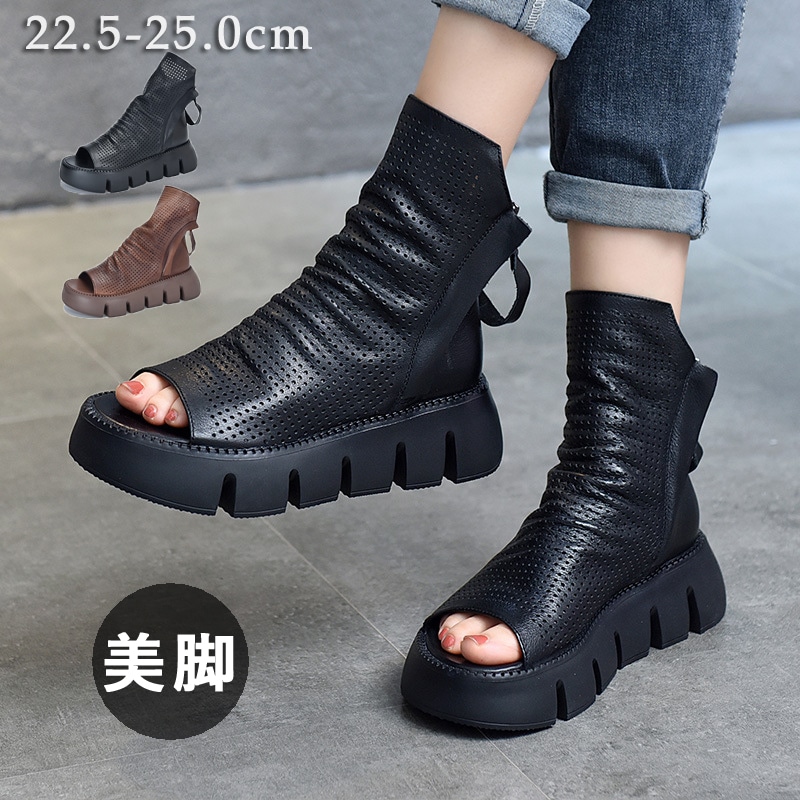 送料無料 サマーブーツ　レディース　厚底サンダル本革サンダル オープントゥ ブーツサンダル　ウェッジソール ブーティ ナウシカブーツ ブーサン ウェッジソール　レディース 靴 ブーツ 美脚 ブーツ 6,776円