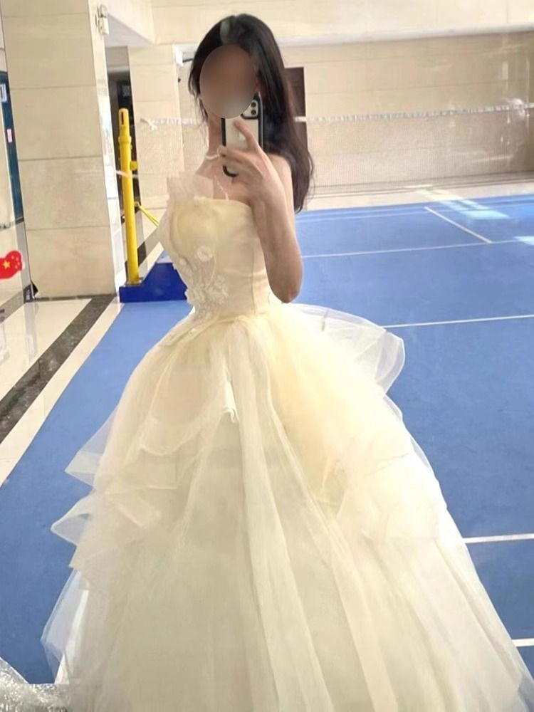 【2枚購入で 3oo円OFF！】シャンパンカラープリンセスドレス誕生日大人ギフトふくらんでいるスカート学生アート試験ホスト