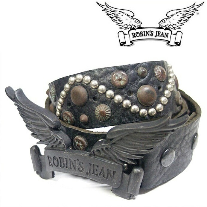 ロビンズジーン ベルト 06-06 ROBINS JEAN メンズ レディース レザーベルト ヴィンテージ スタッズ ブラック ウイング バックル ブラック ロビンジーンズ safari