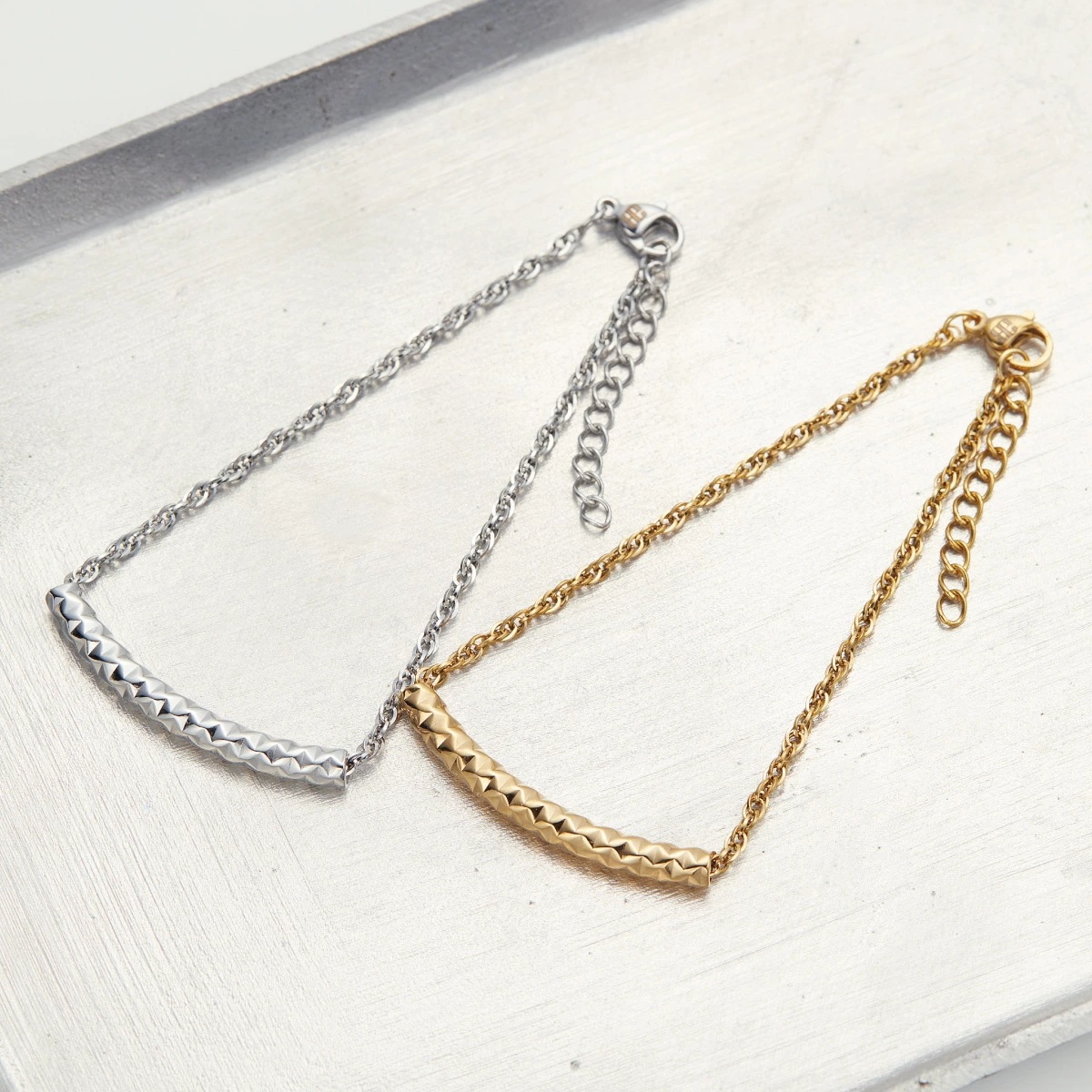 ブレスレット レディース メンズ サージカルステンレス316L ダブルアズキチェーン バー