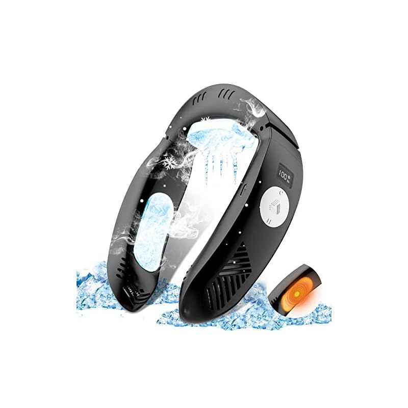 冷却発熱ネッククーラー 羽根なし首掛け扇風機 ARZER 3つ冷却ブレート 冷暖房 携帯扇風機 静音