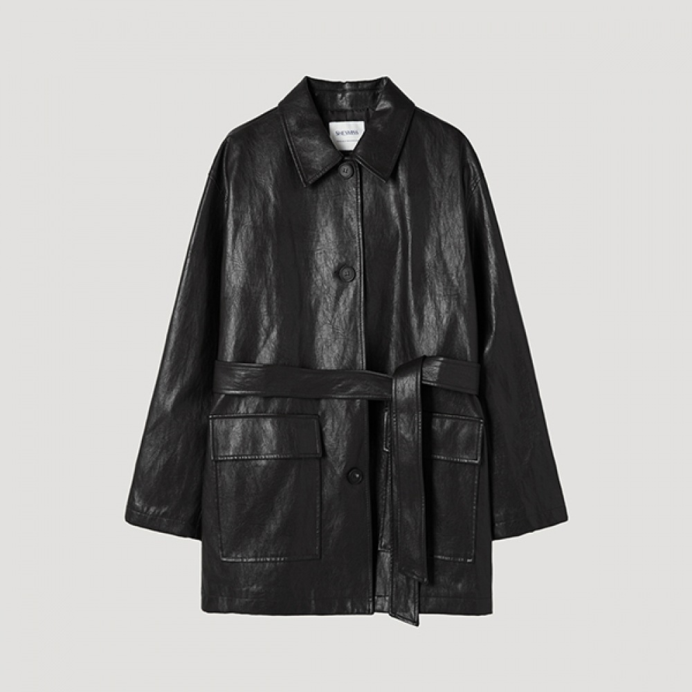 (Shes Miss) フェイクレザートレンチマコート_SWWBYP12040_BK