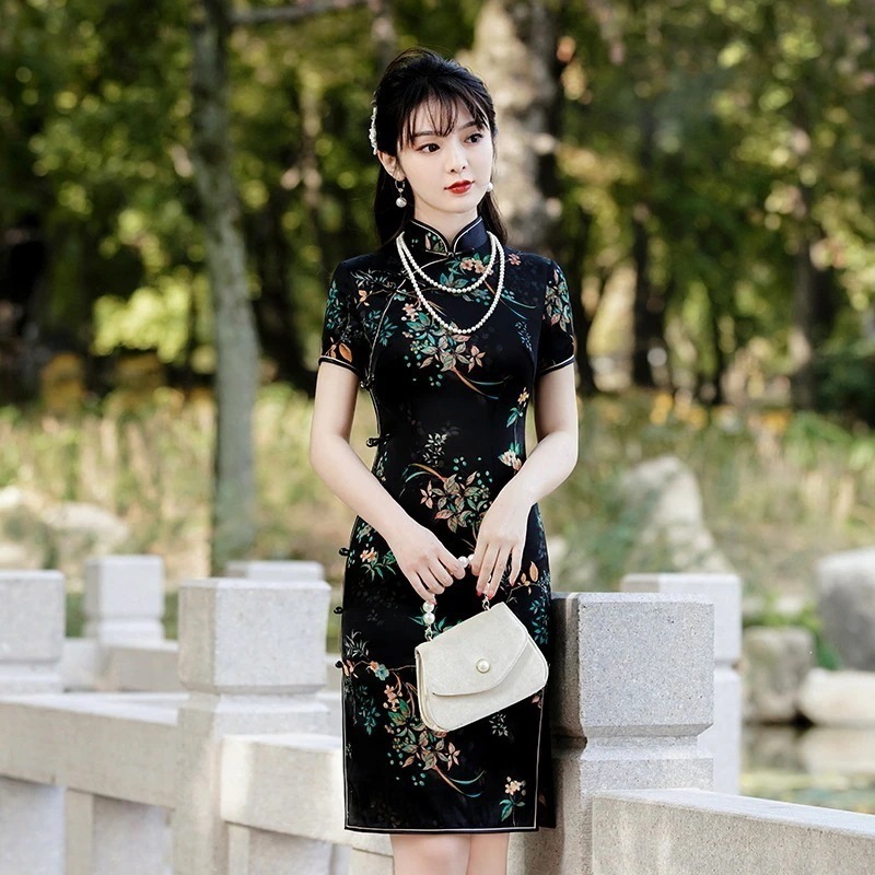 2025 シルク チャイナドレス シルク レトロ サマー ショート レディース 改良 デイリー ヤングスタイル 母の日 母の日-0006991 5,765円