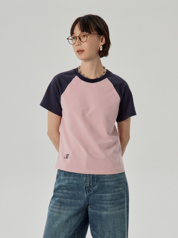 オーモント エッグタルト レトロ ラグランスリーブ コントラストカラー Tシャツ レディース 春新作 ラウンドネック スリムフィット 半袖 4,579円