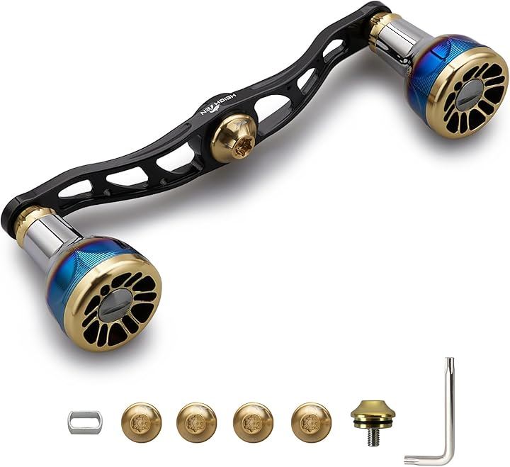 V2.0 105/115mm ベイト リール ハンドル 航空アルミ製 シマノ ダイワ アブガルシア 通用 Engn series(ブラック＆ゴールド, V2.0 - 105mm)