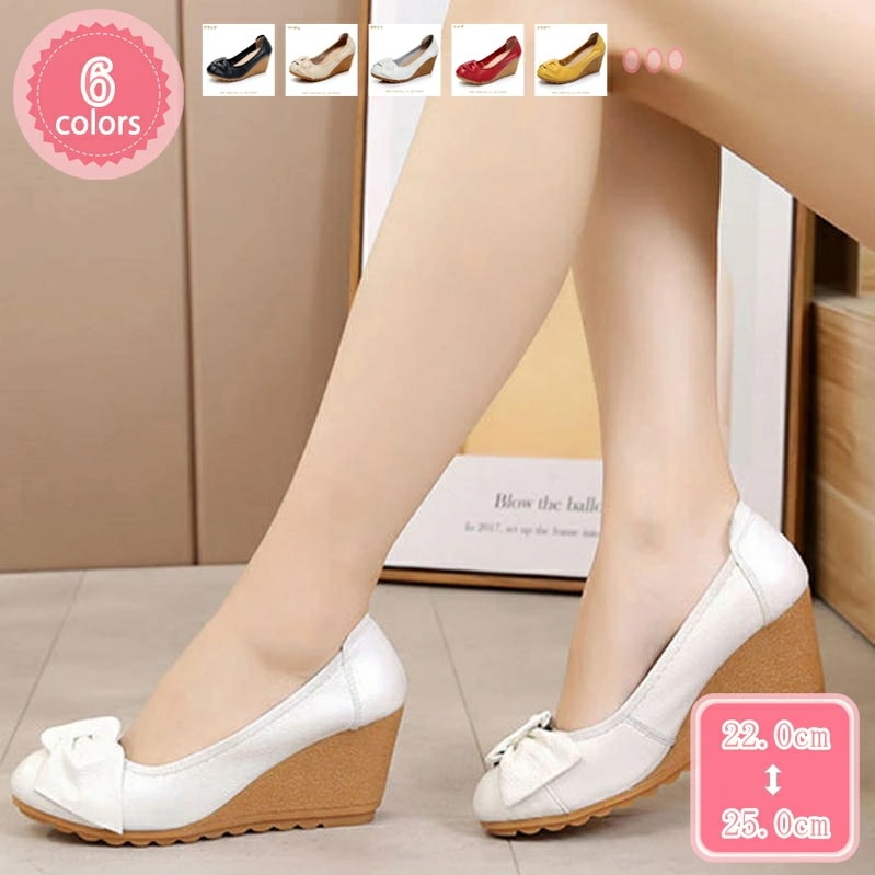 500円OFFクーポン ウェッジソール 厚底 パンプス 蝶結び 痛くない ハイヒール 7cmヒール ラウンドトゥ 美脚 低反発 レディース靴 歩きやすい 疲れない 大きいサイズ 黒 シンプル おしゃれ 7,690円