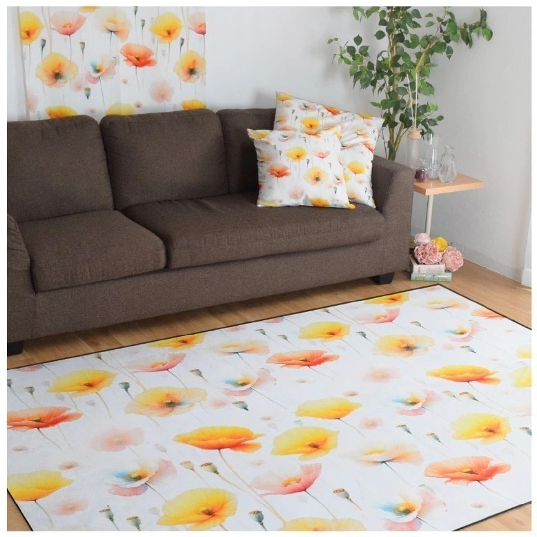 【7枚組】洗える ラグ クッションカバー のれん フロアクッションカバー 枕カバー ロングクッションカバー 7点セット インテリア ポピー