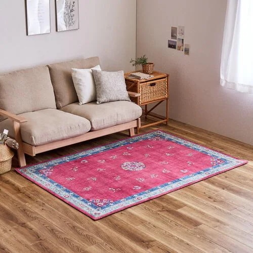 【メーカー直送品】萩原 転写プリントラグ ミュゲ 約130×190cm ピンク