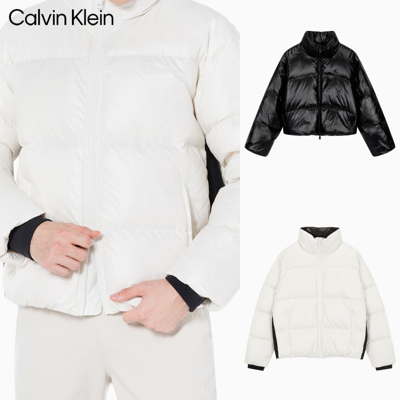 [カルバンクライン] 男女共用 スタンド カラー グロッシー ダウン プーファー ジャケット (2色)