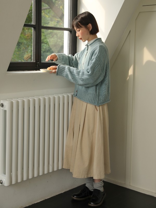 オリジナル レトロ 中空ウール ニットカーディガン レディース ゆったり ラウンドネック デザイン セーター ジャケット