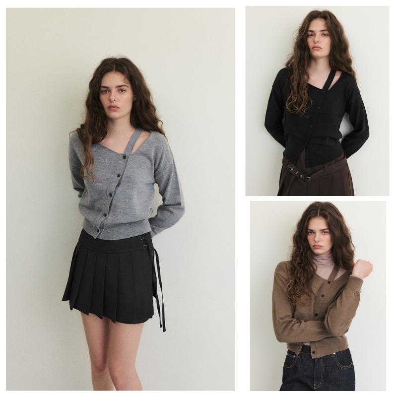 【ETMON】 CUT-OUT DIAGONAL KNIT CARDIGAN : 3COLORS