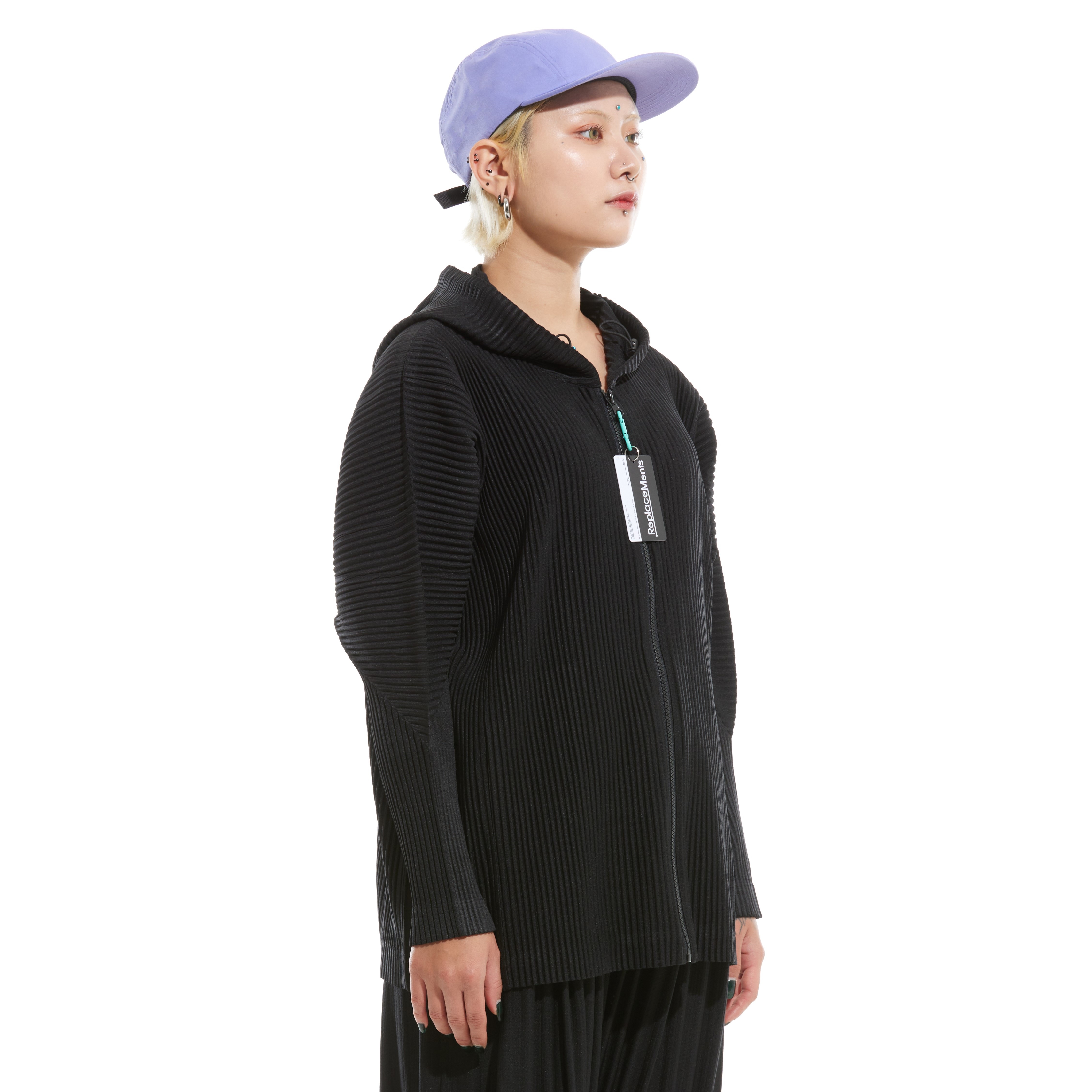 プリーツ ジップアップ フード付き スウェットシャツ BLACK ユニセックス プリーツセット プリーツパンツ しわ オムプリーツ プリーツプリーツ
