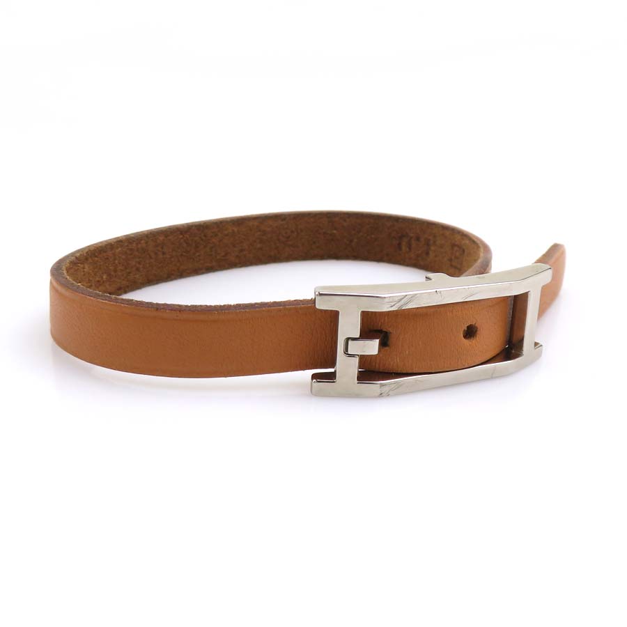 エルメス HERMES ブレスレット レザー/メタル ブラウン/シルバー レディース e61227a