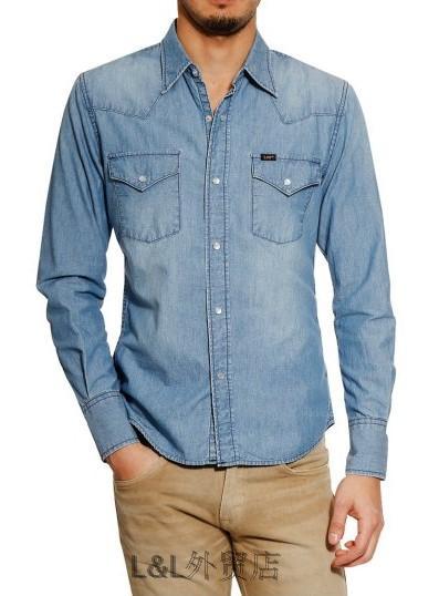 ウエスタンシャツ 秋 シングル メンズ 長袖 オールド デニム オールシーズン スリムフィット ブルー ネイビー