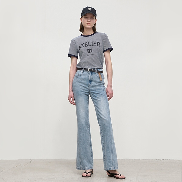(PT-5527)HORLOW DIAGONEL BOOTCUT DENIM PANTS