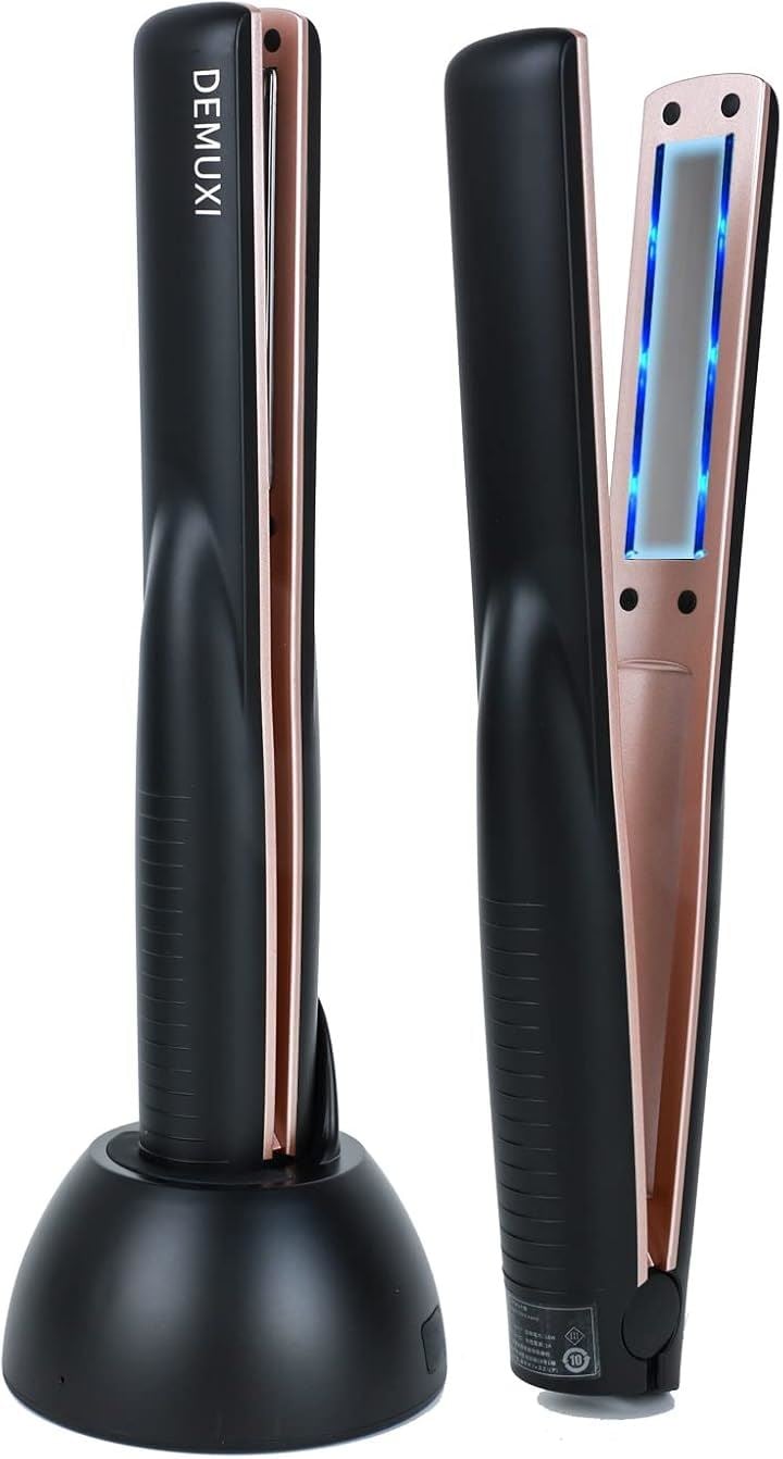 超音波 トリートメントアイロン ツヤ髪 ヘアダメージ補修 充電スタンド ヘアケア 1MHz 青色LED 浸透率アップ トリートメント導入器 プロ仕様 コードレス プレゼント(Black)