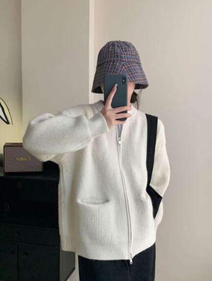 垢抜けスタイル ふんわり カーディガン ダブルジップ カーディガン　トップス 　アウター カーディガン ニットセーター レディース 重ね着上手