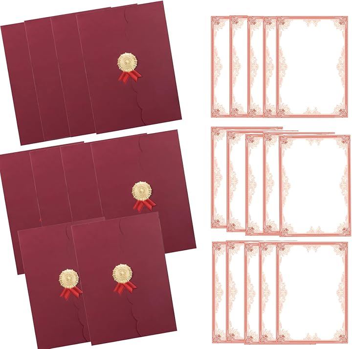 賞状入れ10枚 賞状15枚セット A4サイズ 表彰状 感謝状 ケース付き (エンジ)