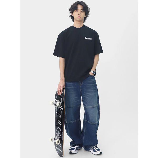 メンズカジュアルウォッシングワイドパンツ 膝切開ジーンズ STJ082_P392697950