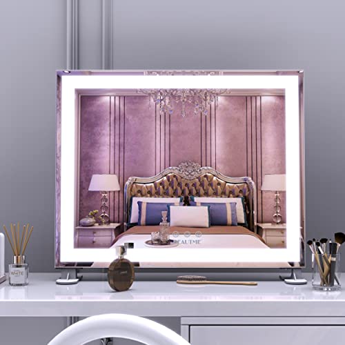 ANYHI 女優ミラー 化粧鏡 ハリウッドミラー 三色照明モード 明るさ調節可能 10倍拡大鏡付き 女優ライト LEDミラー ドレッサー/化粧台適用 48.5x40.5cm