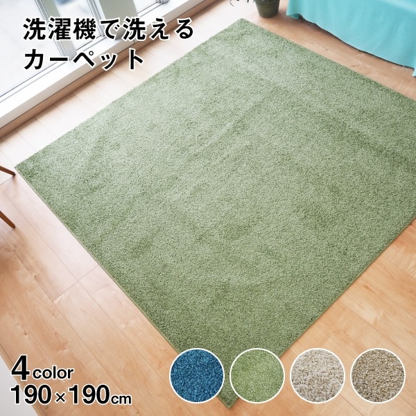 国産 カーペット ラグマット [約190cmx190cm グリーン] 『ウォッシュ』