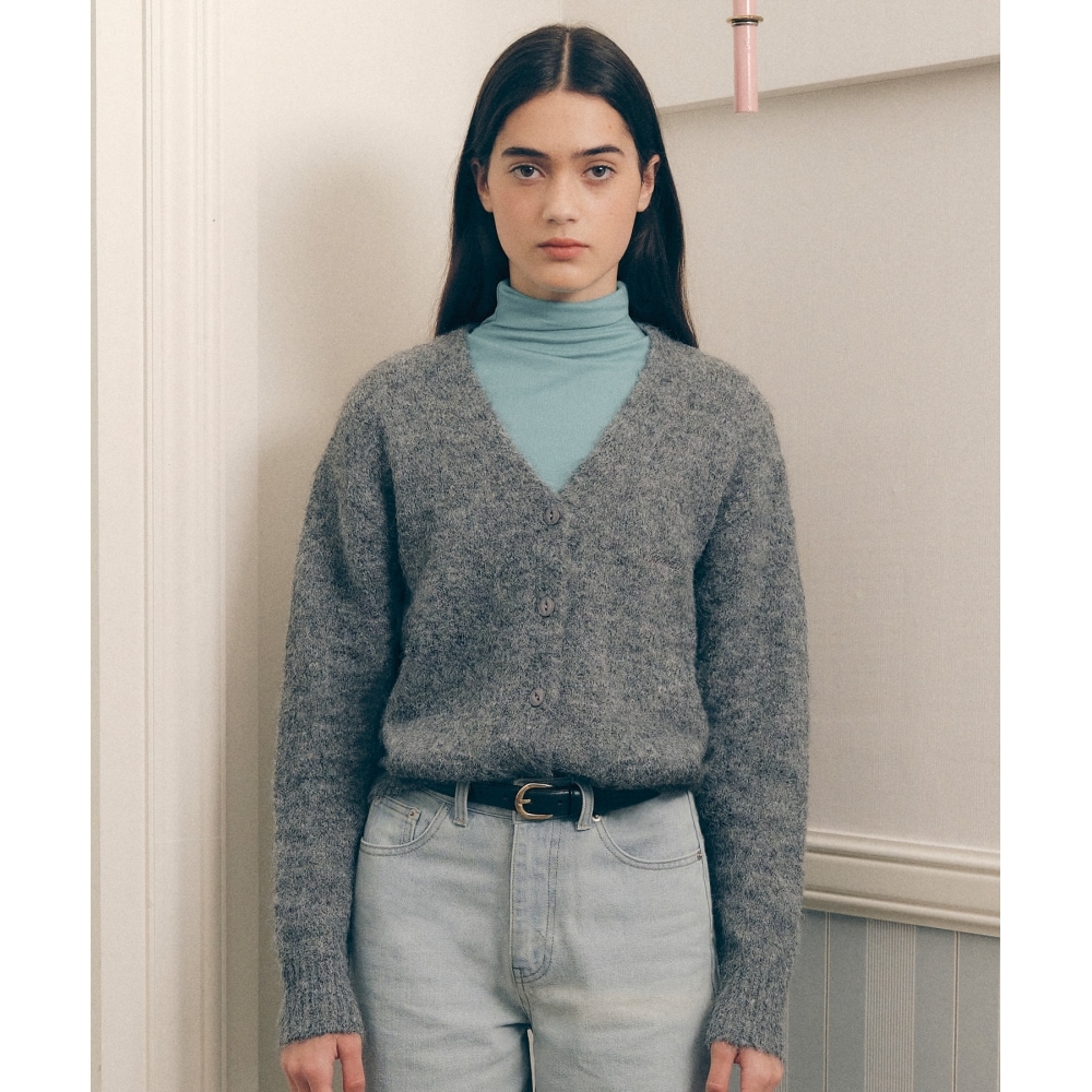 ROLAROLA ヘアリー V ネック カーディガン グレー