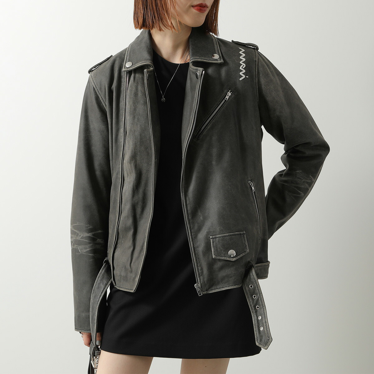 MARNI KIDS マルニ キッズ レザージャケット M01585 M00VF レディース ガールズ パテッド ライダース ダブル ステッチロゴ刺繍 0M900