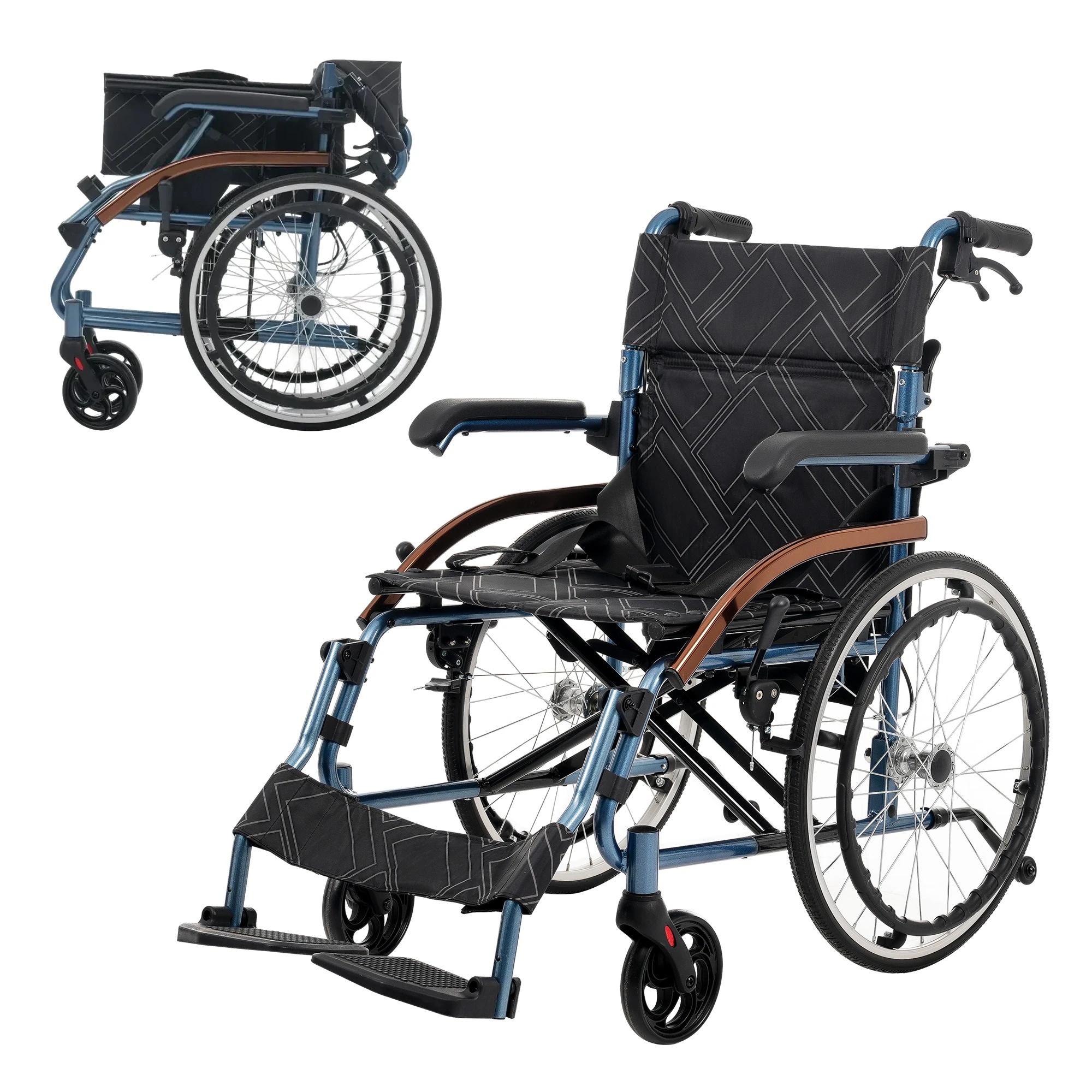 車椅子 アルミ製 軽量 四輪 自立可能 防水生地 ノーパンクタイヤ 介助ブレーキ付き コンパクト 折りたたみ可能 座面付き 四輪 介助用 キャスター付き 介護用品 自立式 軽量車椅子 おしゃれ 介護