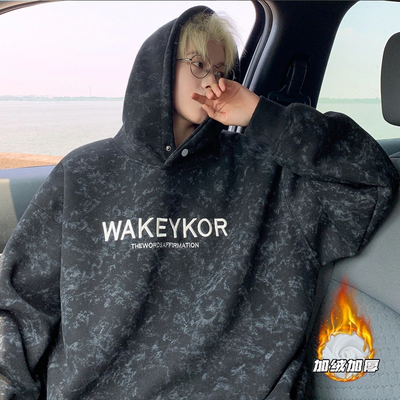 メンズファッション パーカー 420Gヘビータイダイフード付きスウェットシャツメンズ秋冬中わた入りの新しいティーンエイジャー