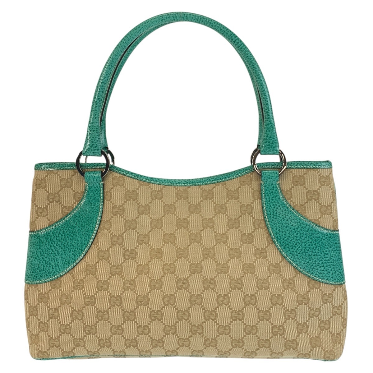 美品 ベージュ グリーン シルバー金具 GGキャンバス/レザー 113015 トートバッグ ショルダーバッグ レディース 503806