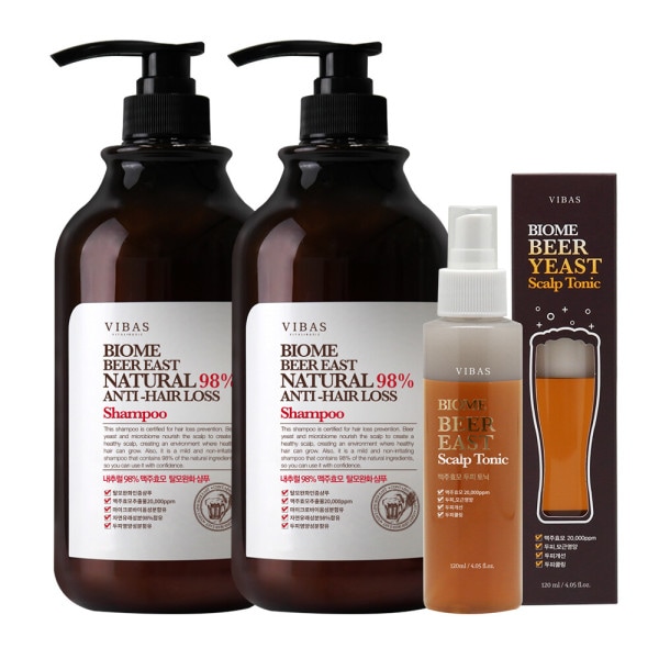 バイオームビール酵母脱毛緩和シャンプー自然由来98%_1000g2個+トニック1つ