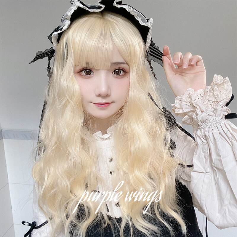 ウィッグレディースミドルヘアロリータカーリーヘアロリータデイリーキュートフワフワウールカーリーウィッ
