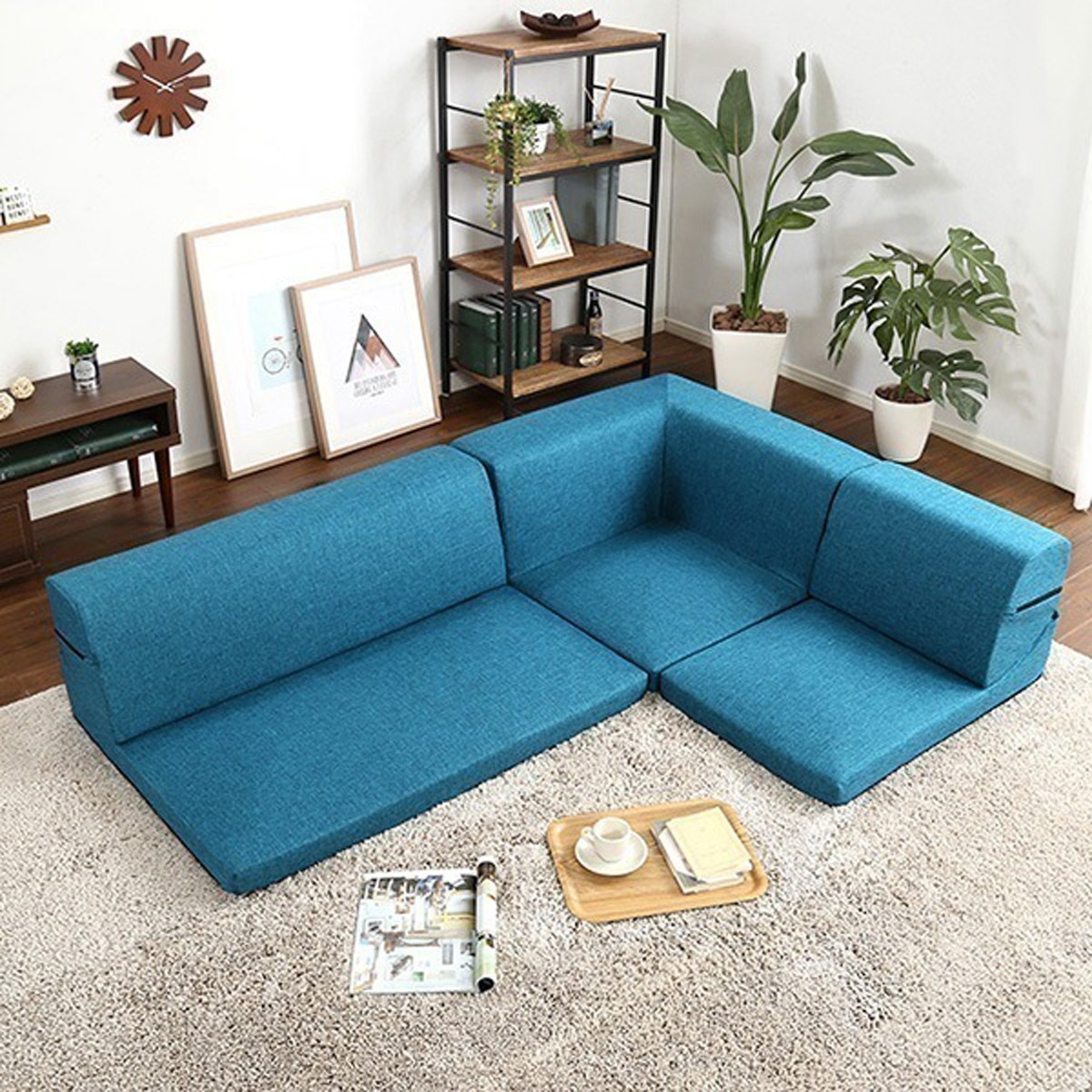 コーナーフロアソファ ロータイプ ファブリック 3人掛け 5色 組み替え自由Linaria-リナリア 14,211円