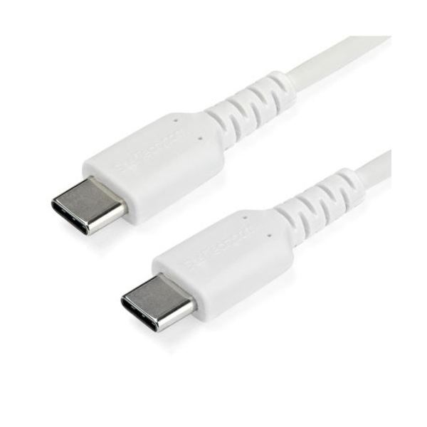 （まとめ） StarTech.com USB-C ケーブル 1m／USB2.0／急速充電/データ転送／60W／アラミド繊維補強／オス/オス／ホワイト RUSB2CC1MW 1本 [x3セット]