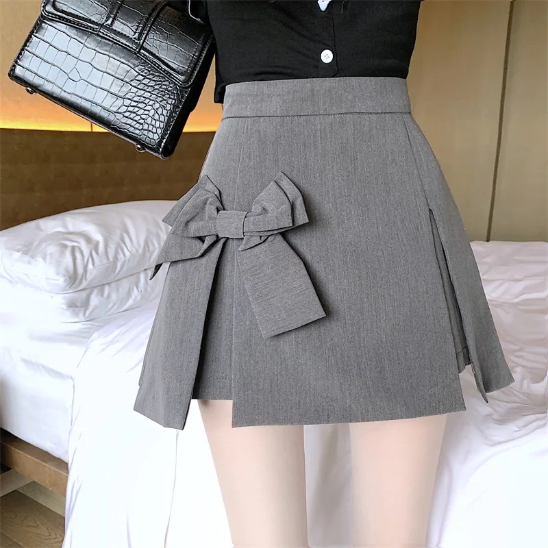 スカッツ スカート キュロット レディース ミニ ショート Aライン プリーツ リボン スリット かわいい シンプル カジュアル おしゃれ レトロ ラフ マニッシュ ガーリー クール モード系 存在感