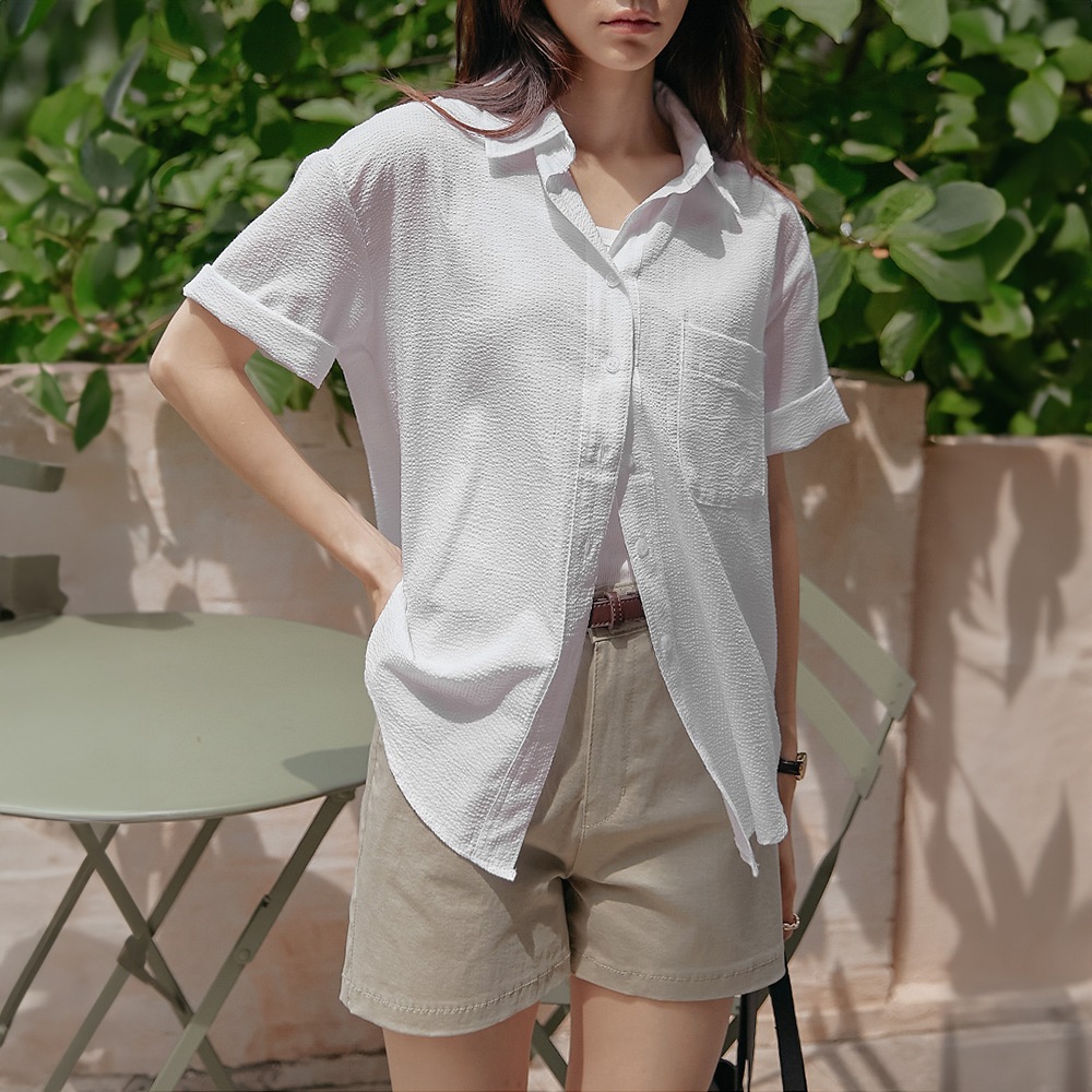 S / Sベルシーシアサーカーストライプ1/2シャツ