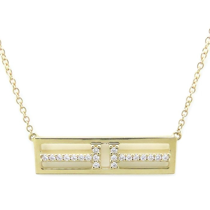 T TWO オープンホリゾンタルバー ネックレス ダイヤモンド K18YG イエローゴールド/294124【中古】